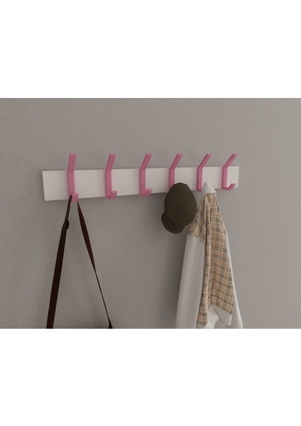 Modern Duvar Kanca Askılık - 6 Adet Pembe Askılık - Beyaz Mdflam - Model 101 modelleri
