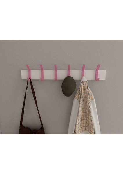 Modern Duvar Kanca Askılık - 6 Adet Pembe Askılık - Beyaz Mdflam - Model 101 fırsatları