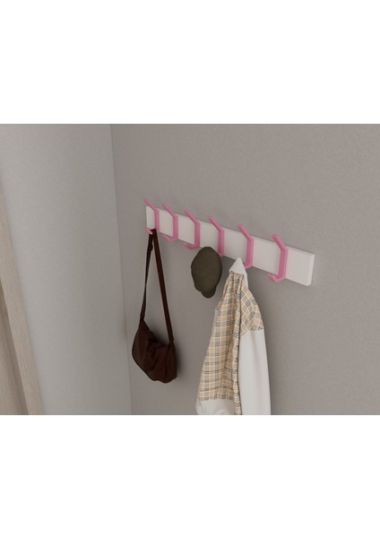 Modern Duvar Kanca Askılık - 6 Adet Pembe Askılık - Beyaz Mdflam - Model 101 indirimleri