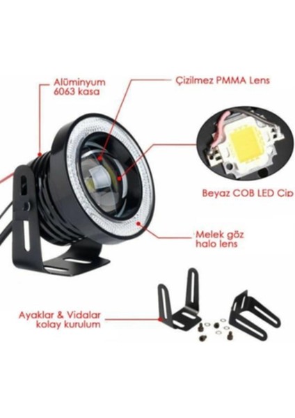 Ford Focus Araçlar Için Uyumlu Universal Mercekli LED Angel Sis Farı 89 mm fırsatları