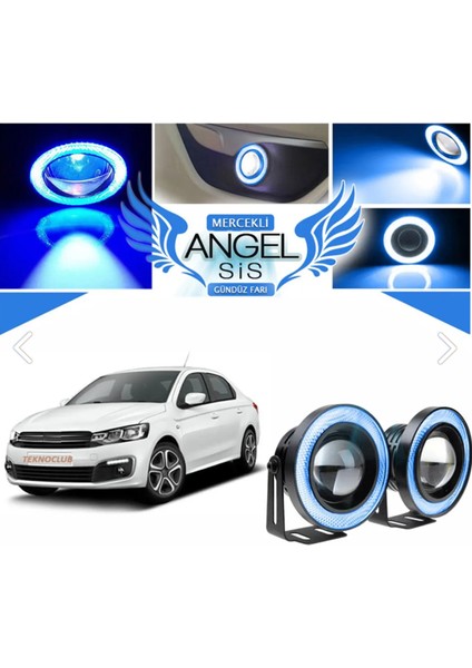 Peugeot Araçlar Için Uyumlu Universal Mercekli LED Angel Sis Farı 89 mm