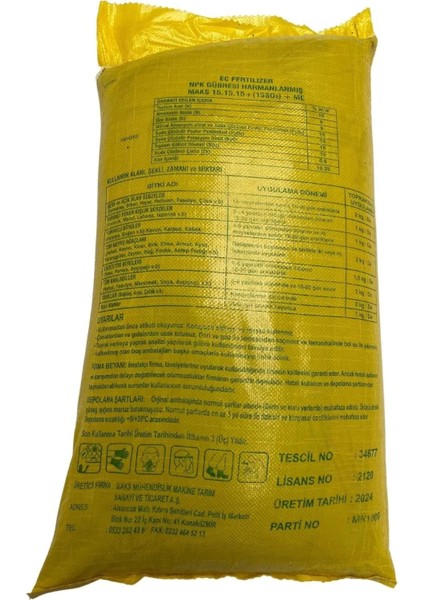 15-15-15+(15SO3)+ME Kompoze Gübre 50 kg fırsatları