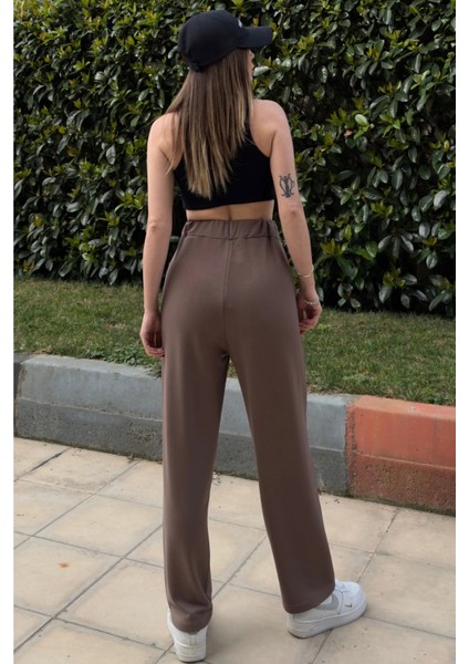 Kadın Kahve Beli Lastikli Cepli Paçası Pliseli Salaş Pantolon fiyatları