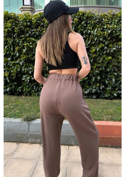 Kadın Kahve Beli Lastikli Cepli Paçası Pliseli Salaş Pantolon fırsatları