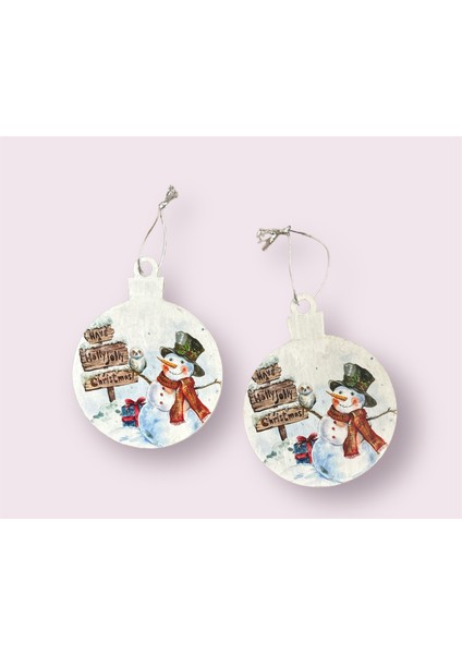 Kardan Adam Figürlü Çift Taraflı Ikili El Yapımı Küçük Sunum Tahtası