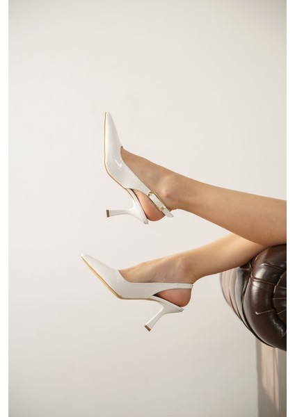 Kadın Ovis Sivri Topuklu Ayakkabı - Beyaz-Rugan fırsatları
