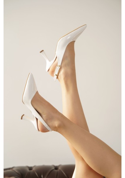 Kadın Ovis Sivri Topuklu Ayakkabı - Beyaz-Rugan indirimleri