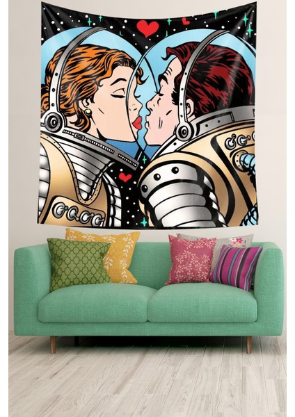 Dünyadan Uzak Astronot Aşıklar Leke Tutmaz Kadife Dokulu Kumaş Duvar Örtüsü Duvar Halısı Tapestry fiyatları
