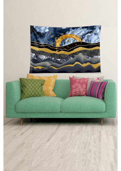 Geometrik Renk Bloklu Leke Tutmaz Kadife Dokulu Kumaş Duvar Örtüsü Duvar Halısı Tapestry