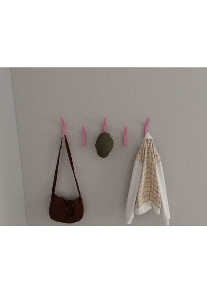 Modern Duvar Kanca Askılık - 5 Adet Pembe Askılık - Model 101 fırsatları