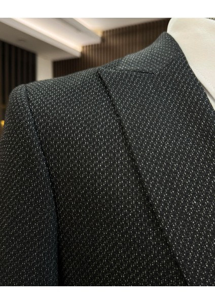 Italyan Stil Slim Fit Erkek Ceket Yelek Pantolon Takım Elbise Siyah T11027 indirimleri