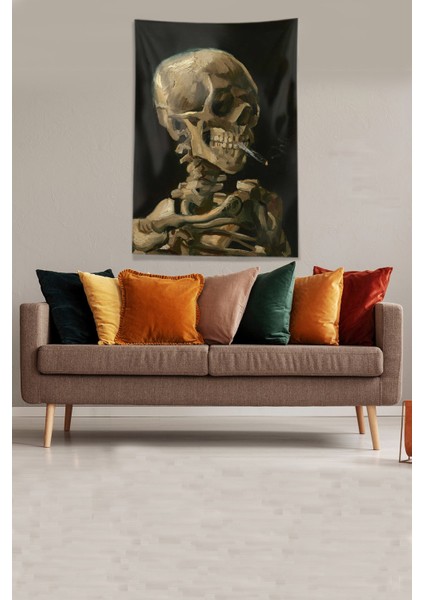 Siyah Sigara Tüttüren Iskelet Leke Tutmaz Kadife Kumaş Duvar Örtüsü Duvar Halısı Tapestry modelleri
