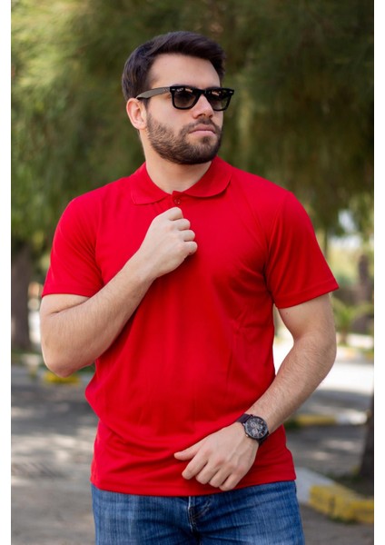 Erkek Kırmızı Petek Tam Esnek Likralı Rahat Ribana Kol Polo Yaka T-Shirt 24Eplysnsp modelleri