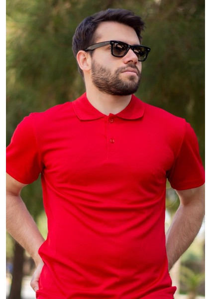 Erkek Kırmızı Petek Tam Esnek Likralı Rahat Ribana Kol Polo Yaka T-Shirt 24Eplysnsp fırsatları