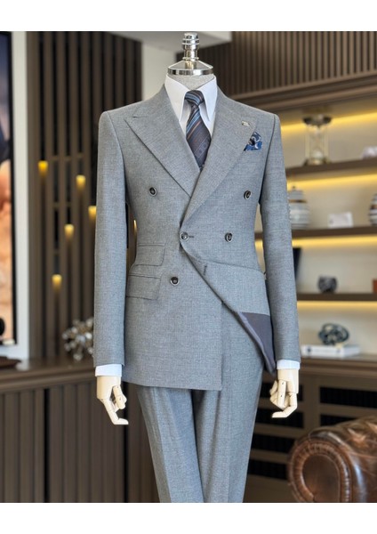 Italyan Stil Slim Fit Çizgili Ceket Pantolon Takım Elbise Antrasit T11831