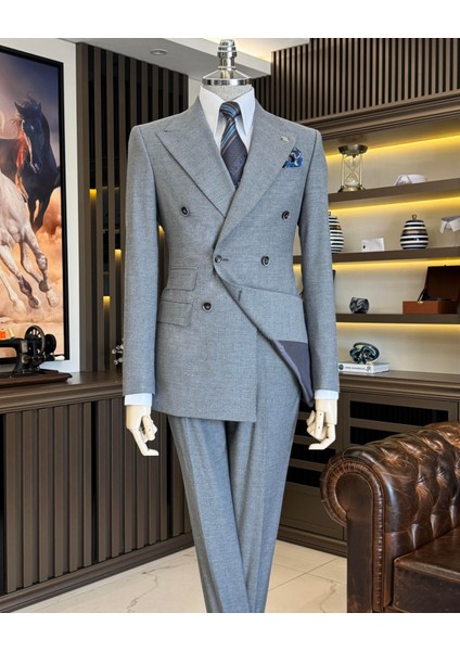 Italyan Stil Slim Fit Çizgili Ceket Pantolon Takım Elbise Antrasit T11831 indirimleri