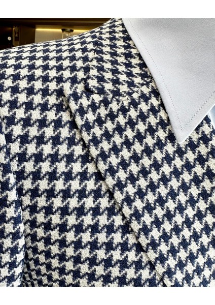 İtalyan stil slim fit kazayağı desen kruvaze erkek ceket lacivert T11495 fırsatları