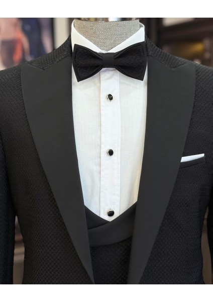 İtalyan stil slim fit ceket yelek pantolon damatlık set siyah T11635 modelleri