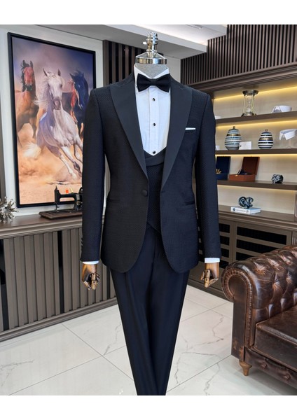 İtalyan stil slim fit ceket yelek pantolon damatlık set siyah T11635 indirimleri
