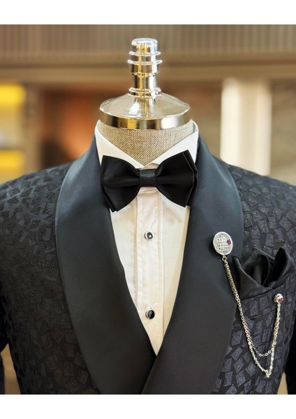 Italyan Stil Slim Fit Şal Yaka Kruvaze Ceket Pantolon Damatlık Set Siyah T11795 fiyatları