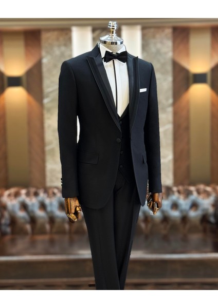 Italyan Kesim Slim Fit Ceket Yelek Pantolon Damatlık Set Siyah T11821 fiyatları