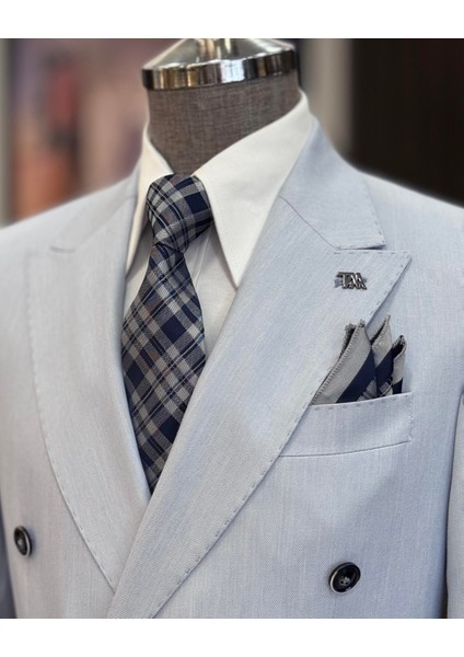 Italyan Stil Slim Fit Sivri Yaka Kruvaze Erkek Ceket Mavi T11516 fırsatları