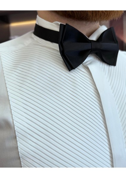 Italyan Stil Slim Fit Ata Yaka Pliseli Erkek Gömlek Beyaz T11602