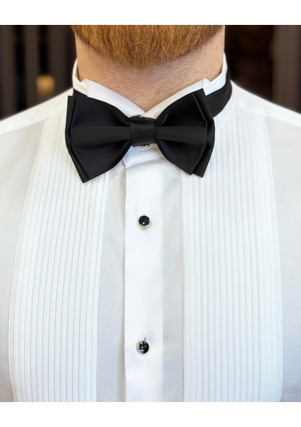 Italyan Stil Slim Fit Ata Yaka Pliseli Erkek Gömlek Beyaz T11603