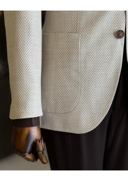 Italyan Stil Slim Fit Mono Yaka Erkek Ceket Bej T11536