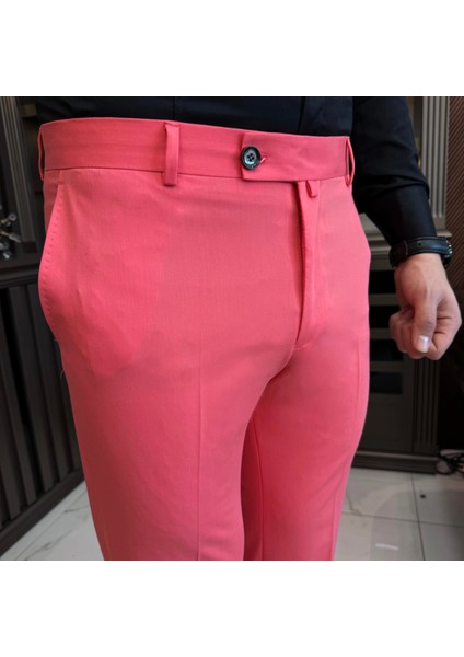 Terzi Adem Altun Italyan Stil Slim Fit Erkek Pantolon Pembe T11624