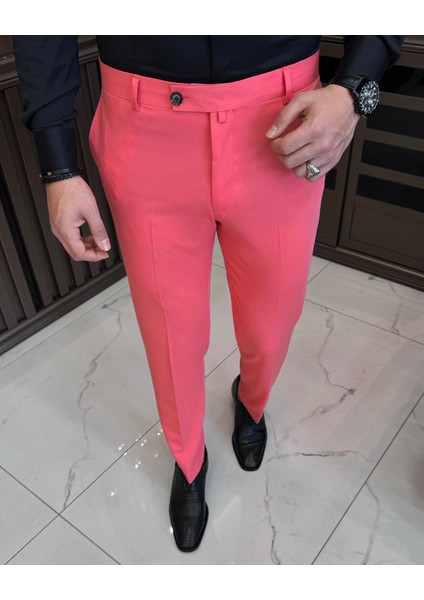 Terzi Adem Altun Italyan Stil Slim Fit Erkek Pantolon Pembe T11624