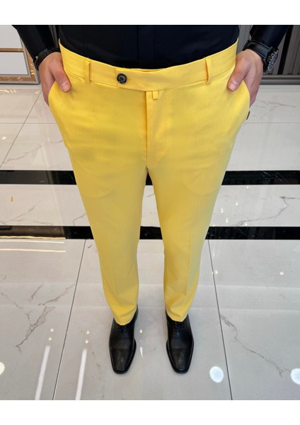 Italyan Stil Slim Fit Erkek Pantolon Sarı T11625 fiyatları