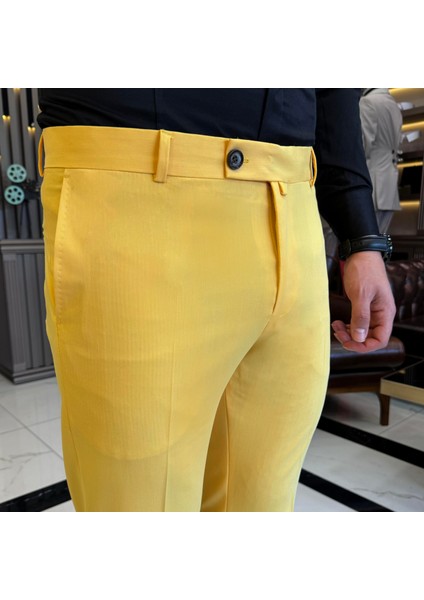 Italyan Stil Slim Fit Erkek Pantolon Sarı T11625 modelleri