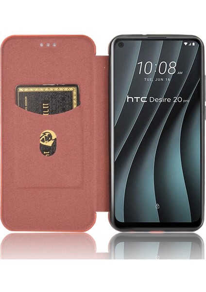 Manyi Mall Kart Tutucu Kickstand Manyetik Karbon Tam ile Htc Desire 20 Pro Için Kılıf (Yurt Dışından)