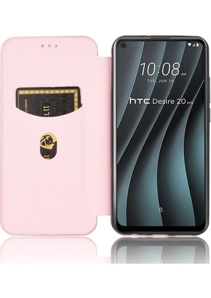 Manyi Mall Kart Tutucu Kickstand Manyetik Karbon Tam ile Htc Desire 20 Pro Için Kılıf (Yurt Dışından)