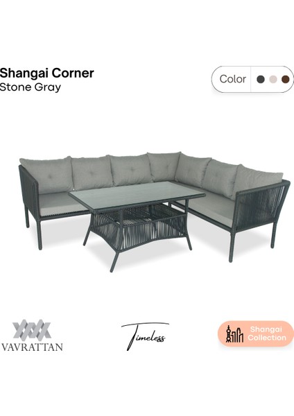 Shangai Rattan Bahçe Balkon Köşe Takımı Taş Gri