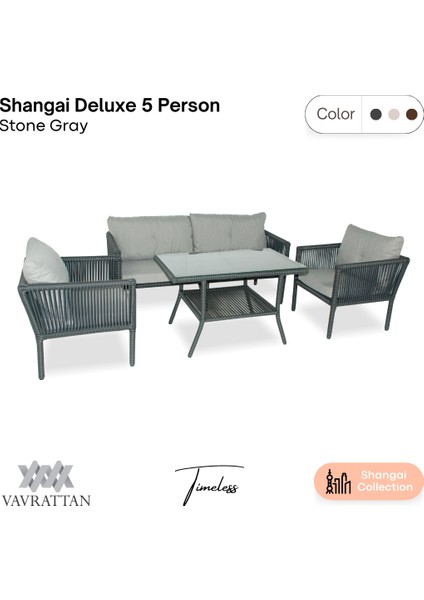 Shangai Deluxe 5 Kişilik Rattan Bahçe Balkon Takımı Taş Gri
