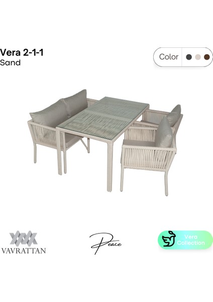 Vera 2-1-1 Rattan Bahçe Balkon Takımı Kum