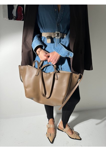 Pinte Sütlü Kahve Büyük Boy Cep Çanta Detaylı