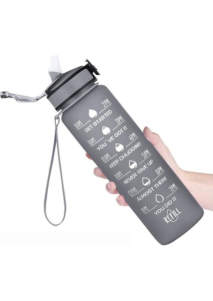 Bvoe 1000ML Zaman Içme ve Samanlı Su Şişesi, Zaman Damgalı Motive Edici Su Şişesi (Yurt Dışından)
