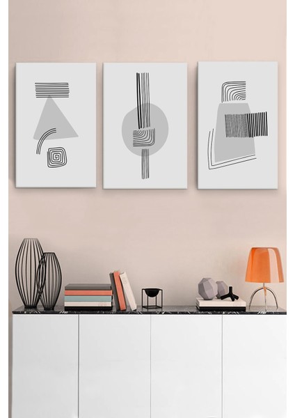 Gri Geometrik Üçlü Tablo Seti 519