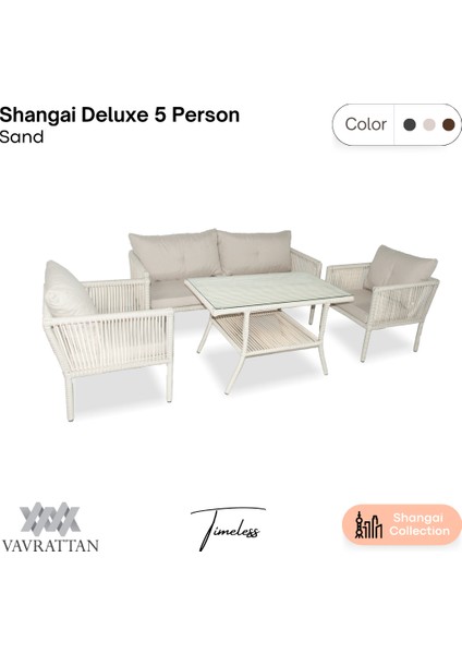 Shangai Deluxe 5 Kişilik Rattan Bahçe Balkon Takımı Kum