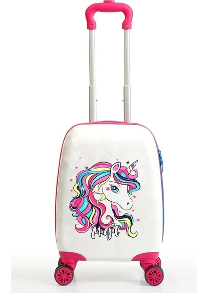 G&D Polo Suitcase Gedox Kids Pembe Beyaz Unicorn Desenli Kız Çocuk Valizi 152