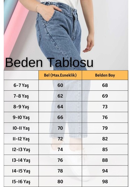Kız Çocuk Bol Kesim Dar Paça Bel Lastikli Günlük Rahat Kot Pantolon-PNT-0013 fiyatları