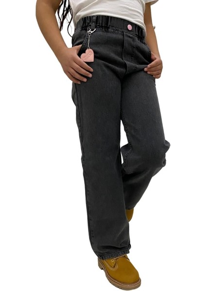 Kız Çocuk Komple Bel Lastikli Bol Paça Rahat Günlük Jean Kot PANTOLON-PNT-0017