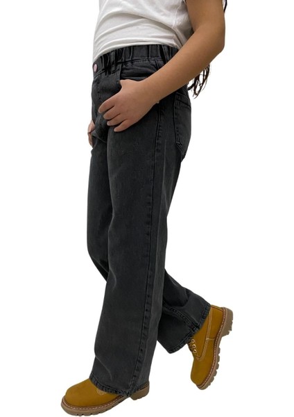 Kız Çocuk Komple Bel Lastikli Bol Paça Rahat Günlük Jean Kot PANTOLON-PNT-0017