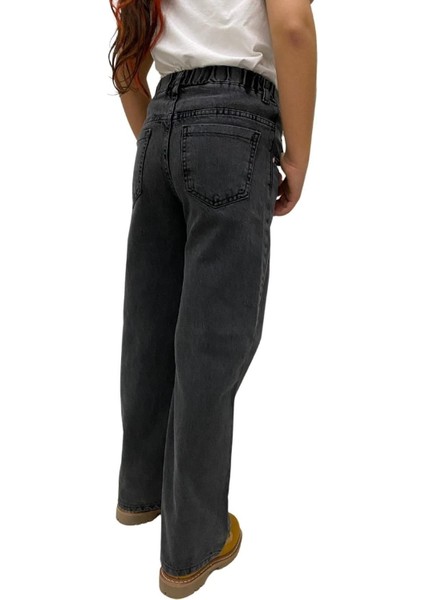 Kız Çocuk Komple Bel Lastikli Bol Paça Rahat Günlük Jean Kot PANTOLON-PNT-0017