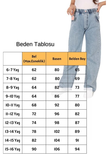 Kız Çocuk Komple Bel Lastikli Bol Paça Rahat Günlük Jean Kot PANTOLON-PNT-0017
