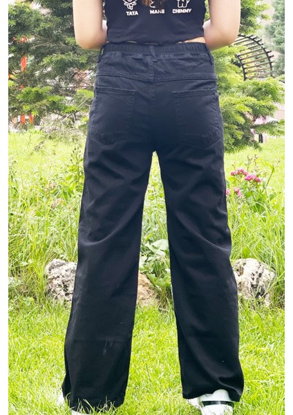 Kız Çocuk Komple Bel Lastikli Bol Paça Rahat Günlük Jean Kot PANTOLON-PNT-0017 fırsatları