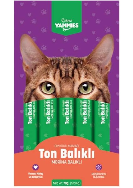 Kiwi Yammies 5X14 gr 5 Paket Ton Balıklı Morina Balıklı Sıvı Ödül Maması